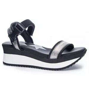 Dirty Laundry Womens Gung Ho Platform Wedge Sandal Black Silver Size 9